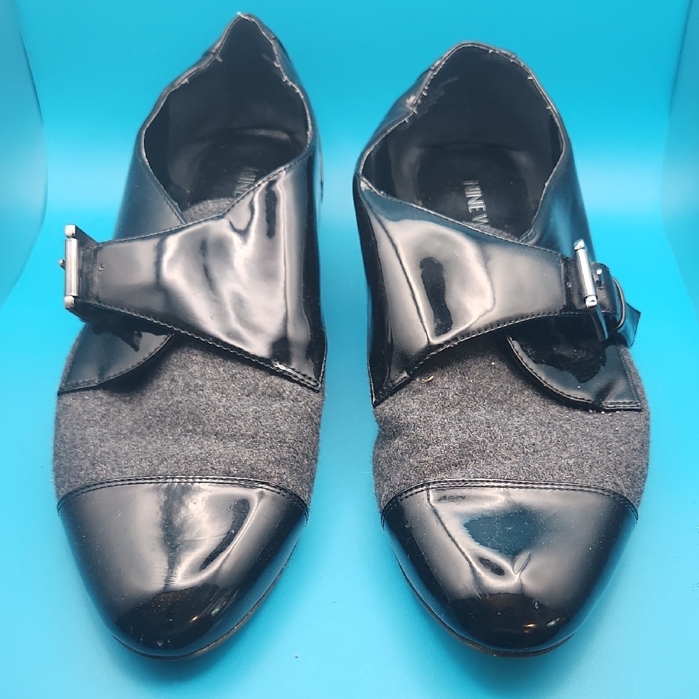 Nine West Black and Gray Flats with Bow Detail